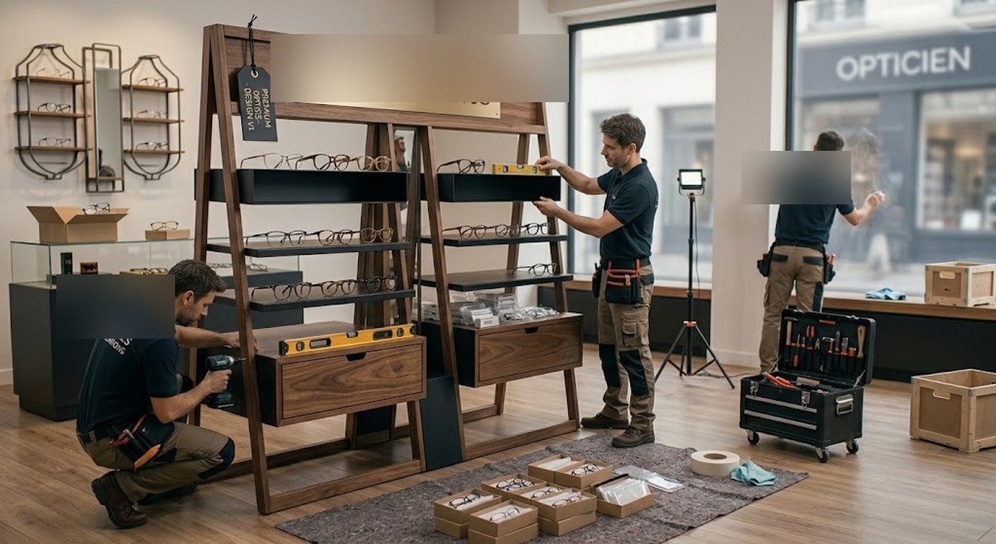 Installation d'un présentoir PLV en point de vente